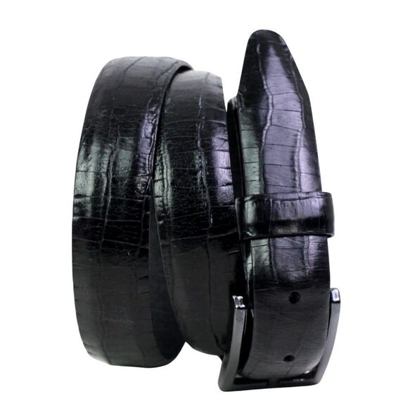 BLACK GENUINE LEATHER CROCO PRINT 1 1/8"Wd CASUAL DRESS MEN'S BELT Sz 40 (A6 - Picture 1 of 13